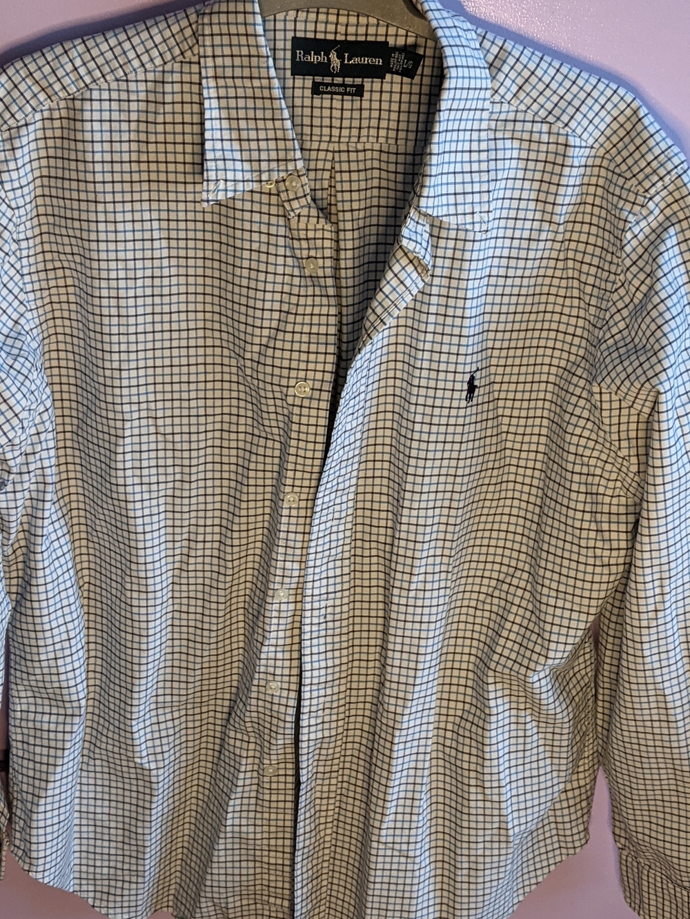 Ralph Lauren Blue and White Checked Button-Down Shirt